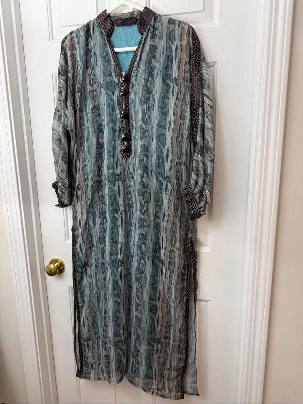 Boho Teal Printed Long Tunic Dress